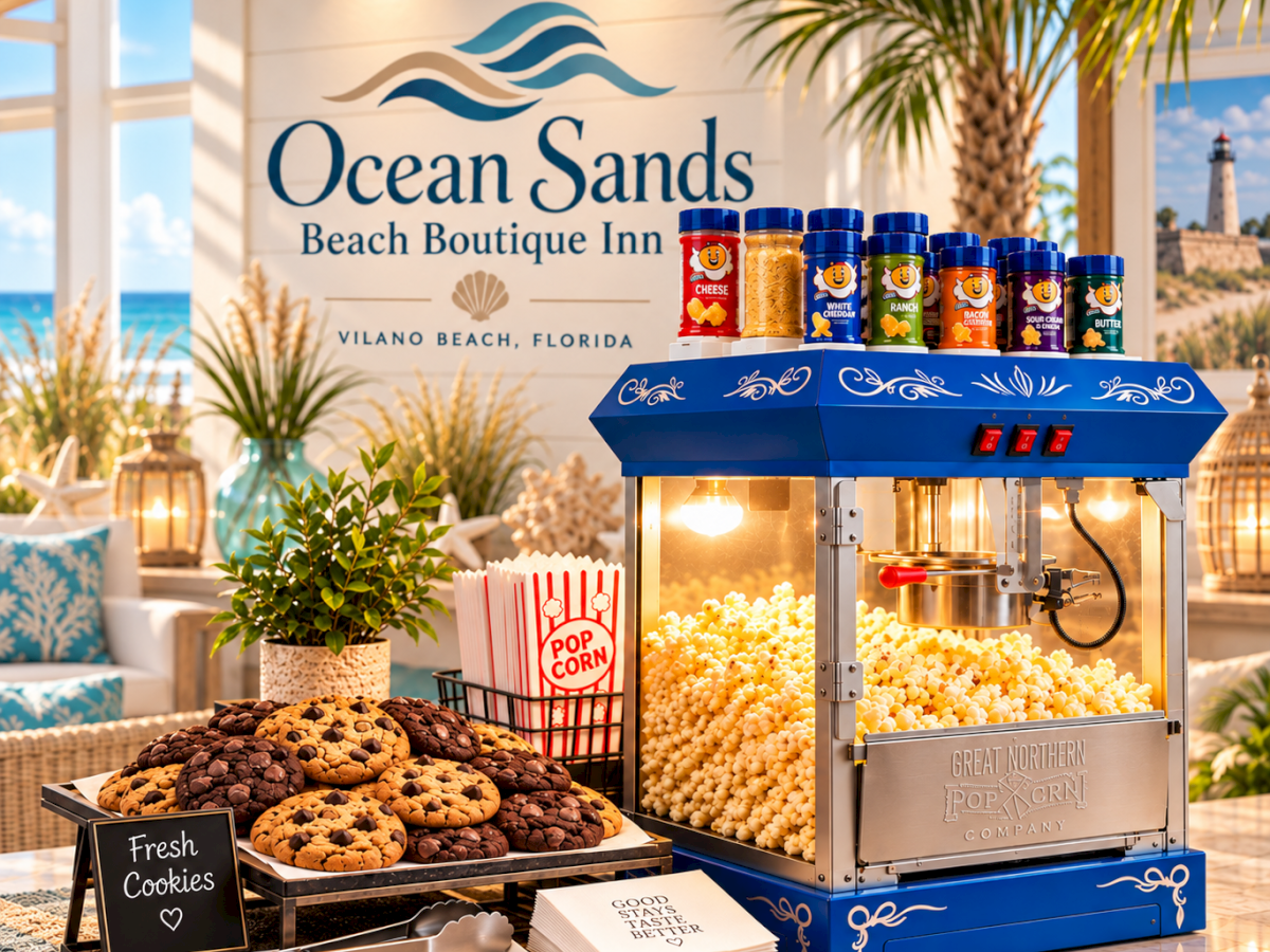 Evening Social Hour popcorn station and fresh cookies at Ocean Sands Beach Boutique Inn